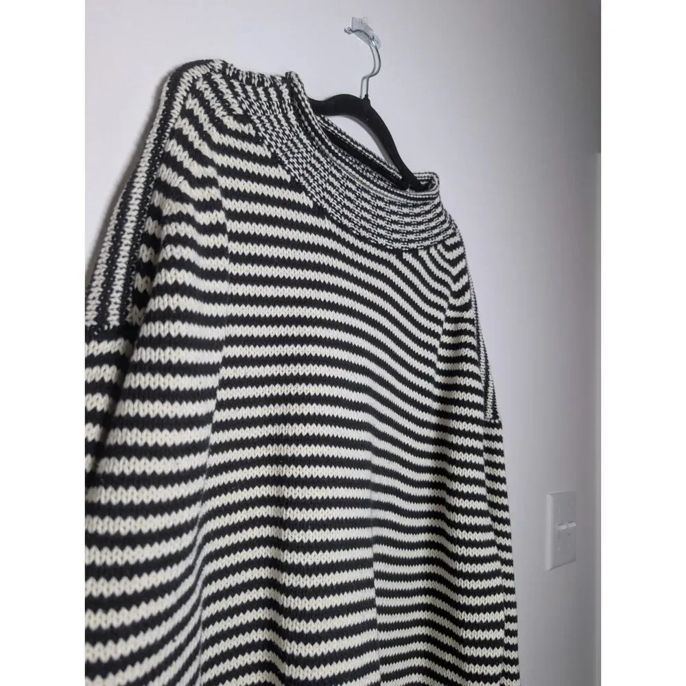 J.Crew Rollneck Stripe Cotton Sweater Oversized Fit Black Ivory Medium Preppy - Picture 10 of 11